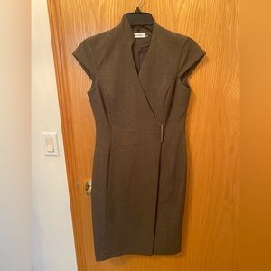 Calvin Klein size 2 grey with green overlay wrap dress